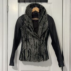 Danier Faux Fur & Leather Jacket w Removable Sleeves